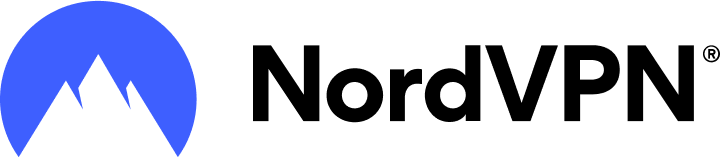 The NordVPN Logo, a stylized white mountain against a blue backdrop, with the words nordVPN flanking it from the right.