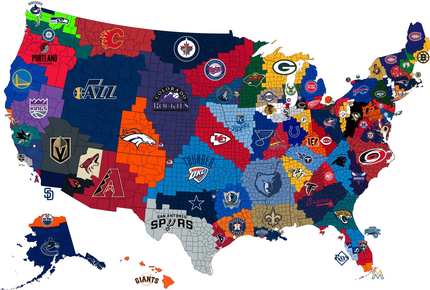 Map of Sports Teams in the US